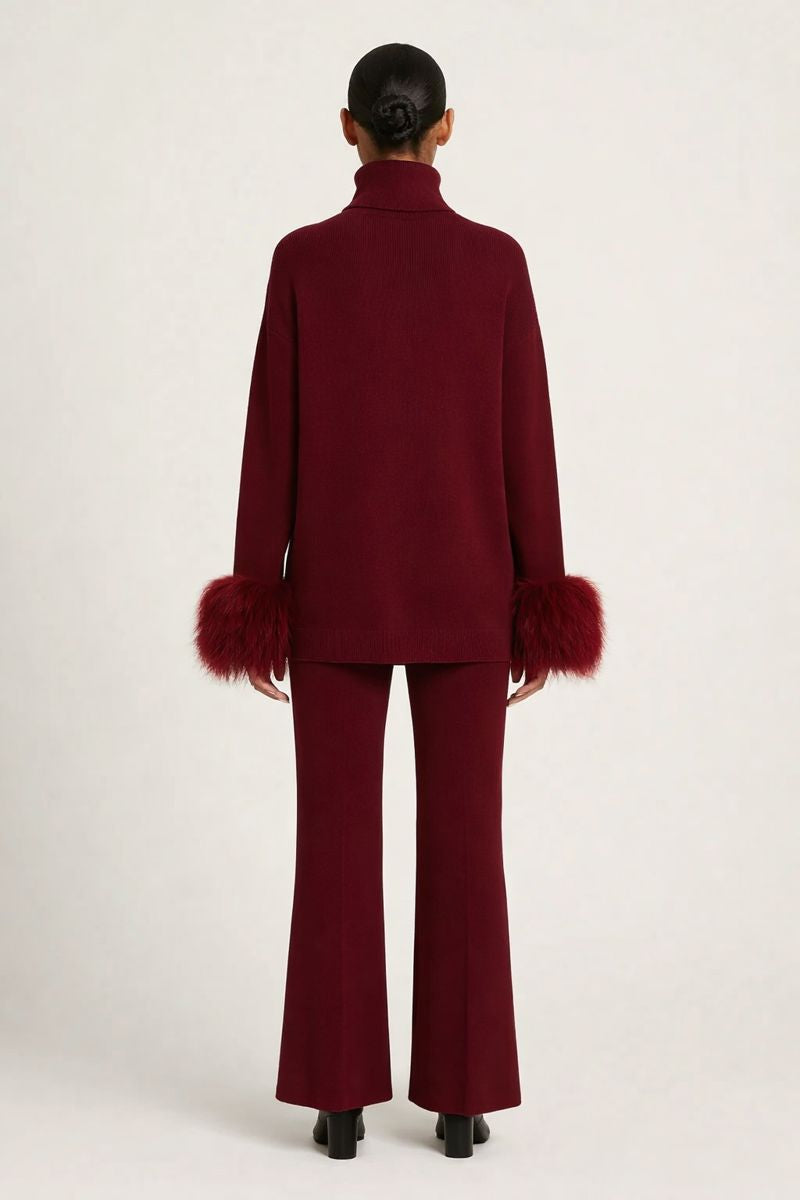 Jessica Mongolian Fur Cuff Knit Set