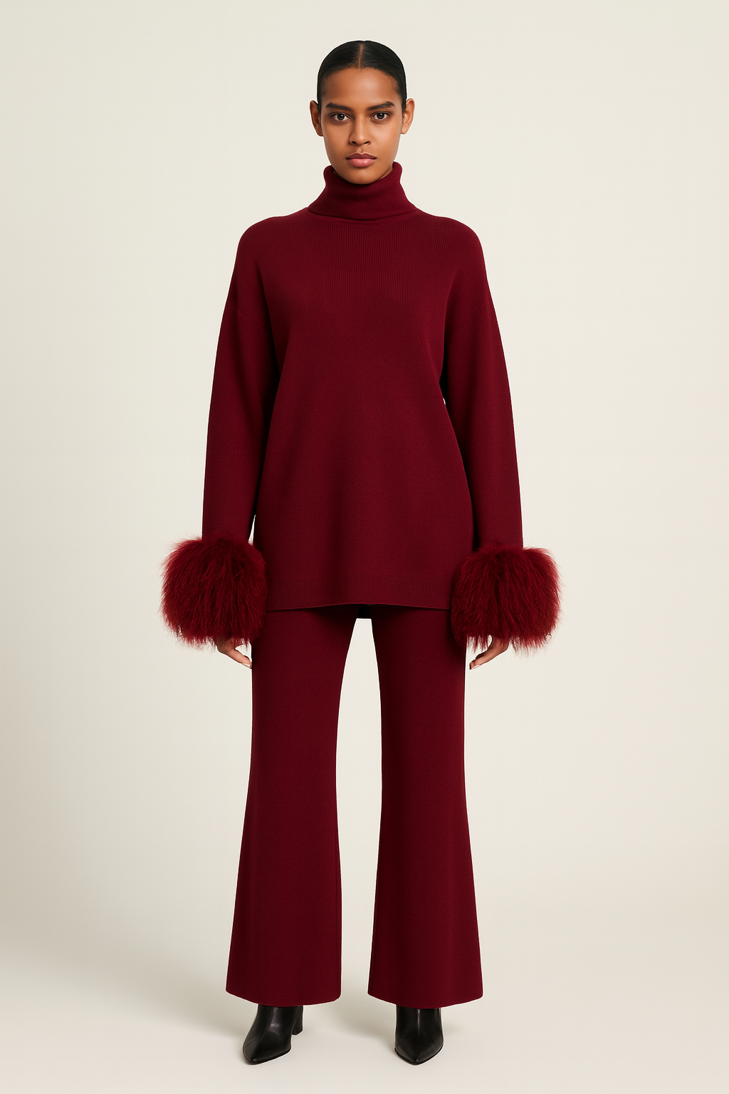 Jessica Mongolian Fur Cuff Knit Set