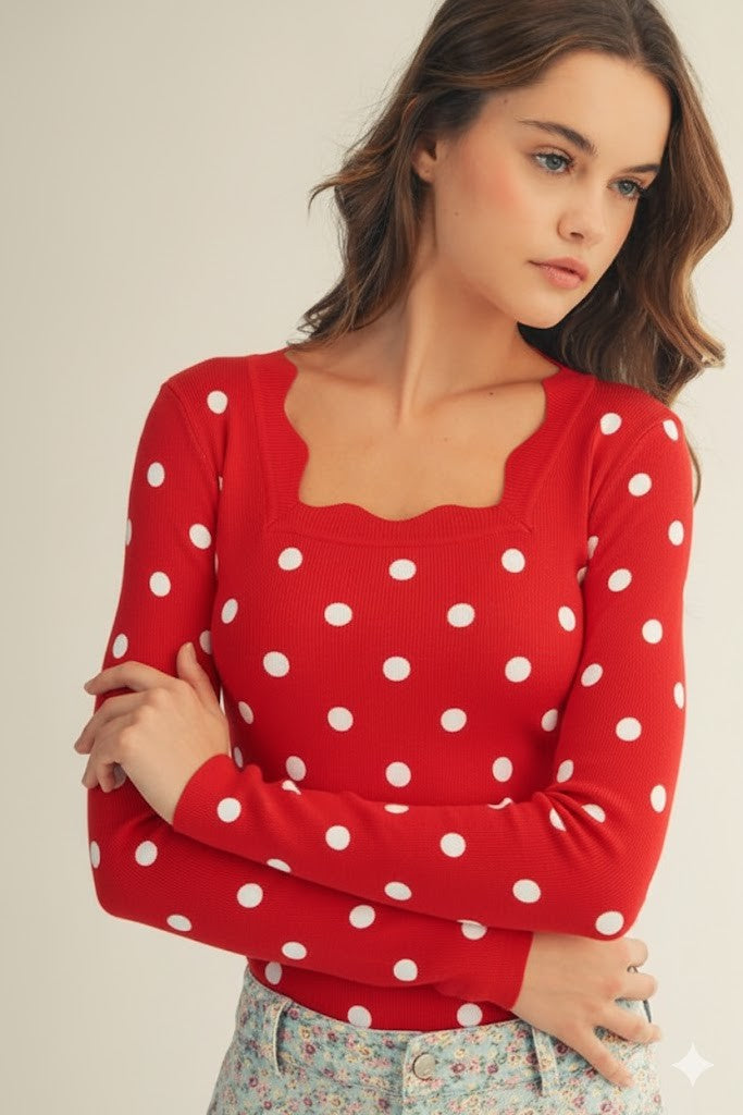 Zoe Ribbed Knit Sweater - Red