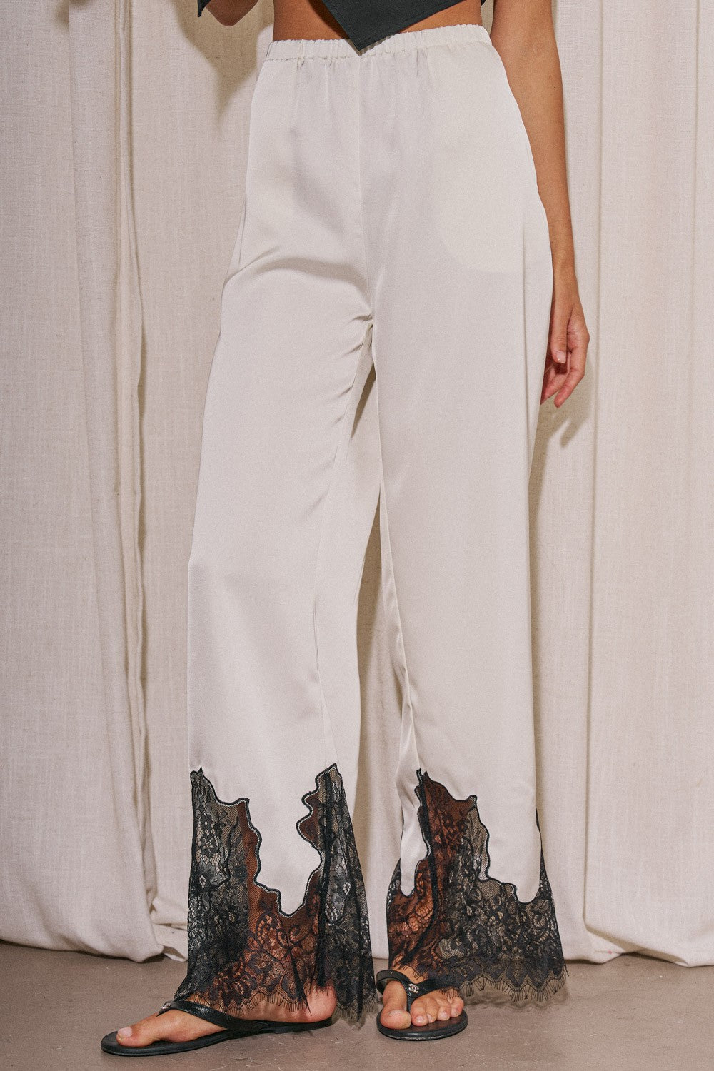 Gayle Lace Trim Satin Pants