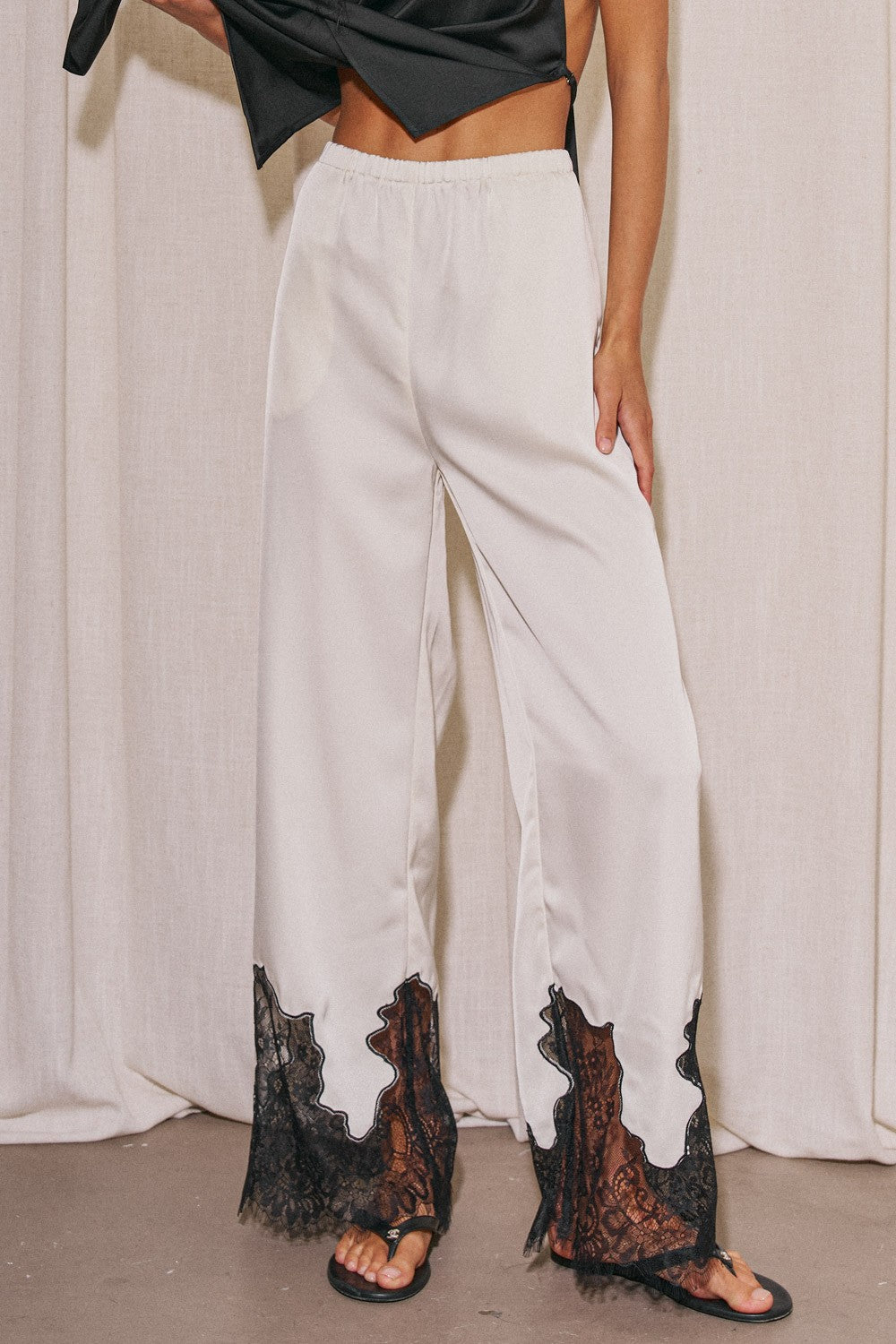 Gayle Lace Trim Satin Pants