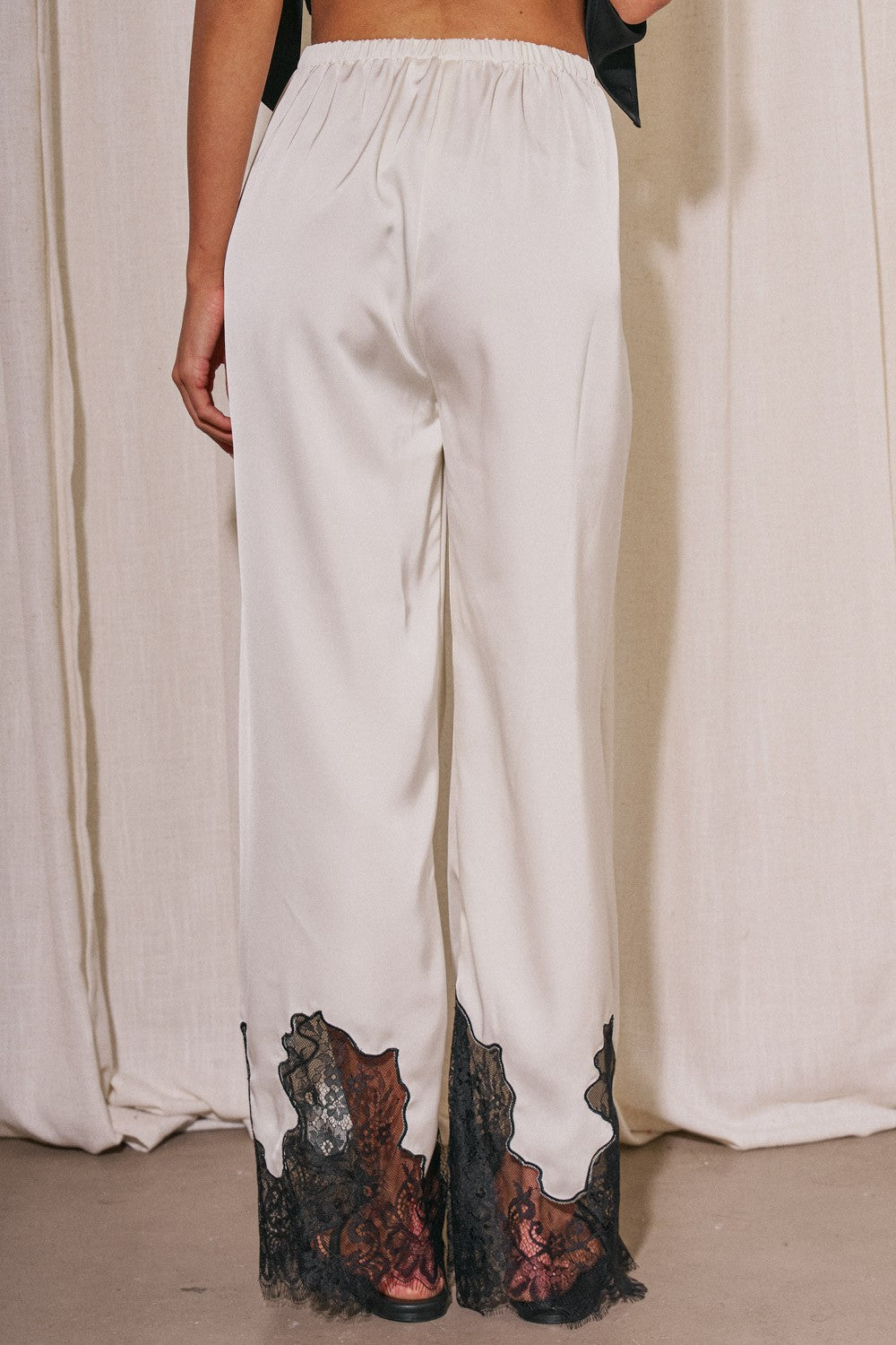 Gayle Lace Trim Satin Pants