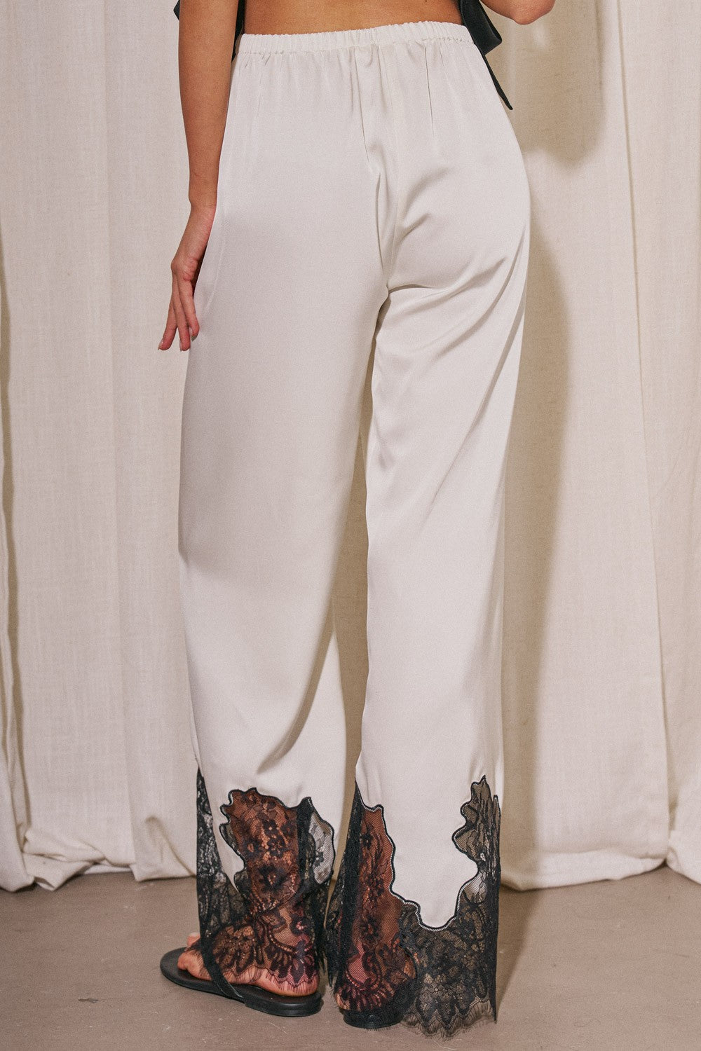 Gayle Lace Trim Satin Pants