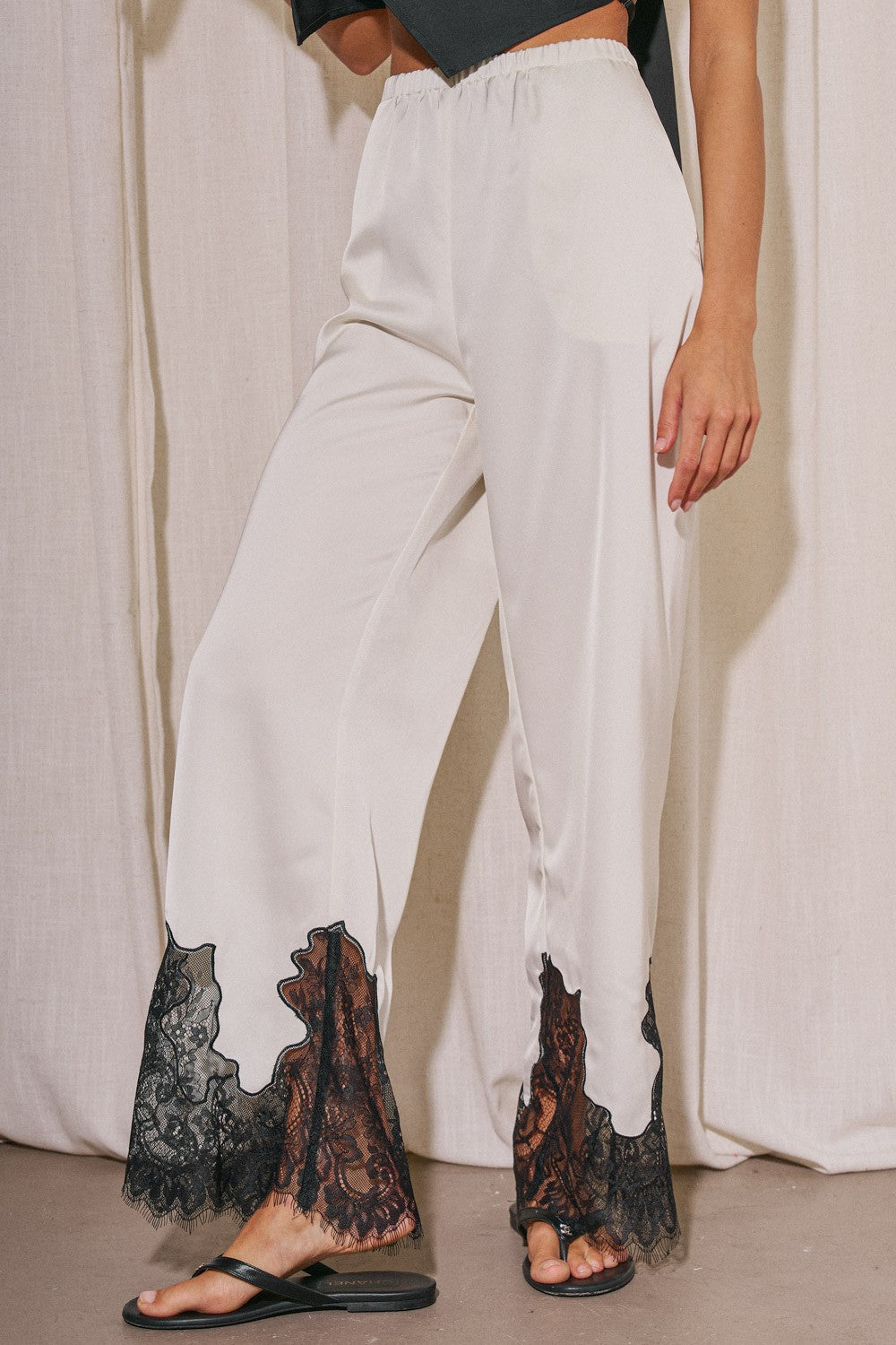 Gayle Lace Trim Satin Pants