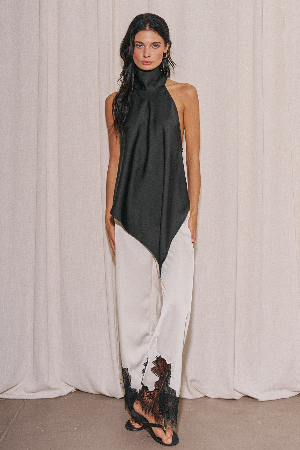 Gayle Lace Trim Satin Pants