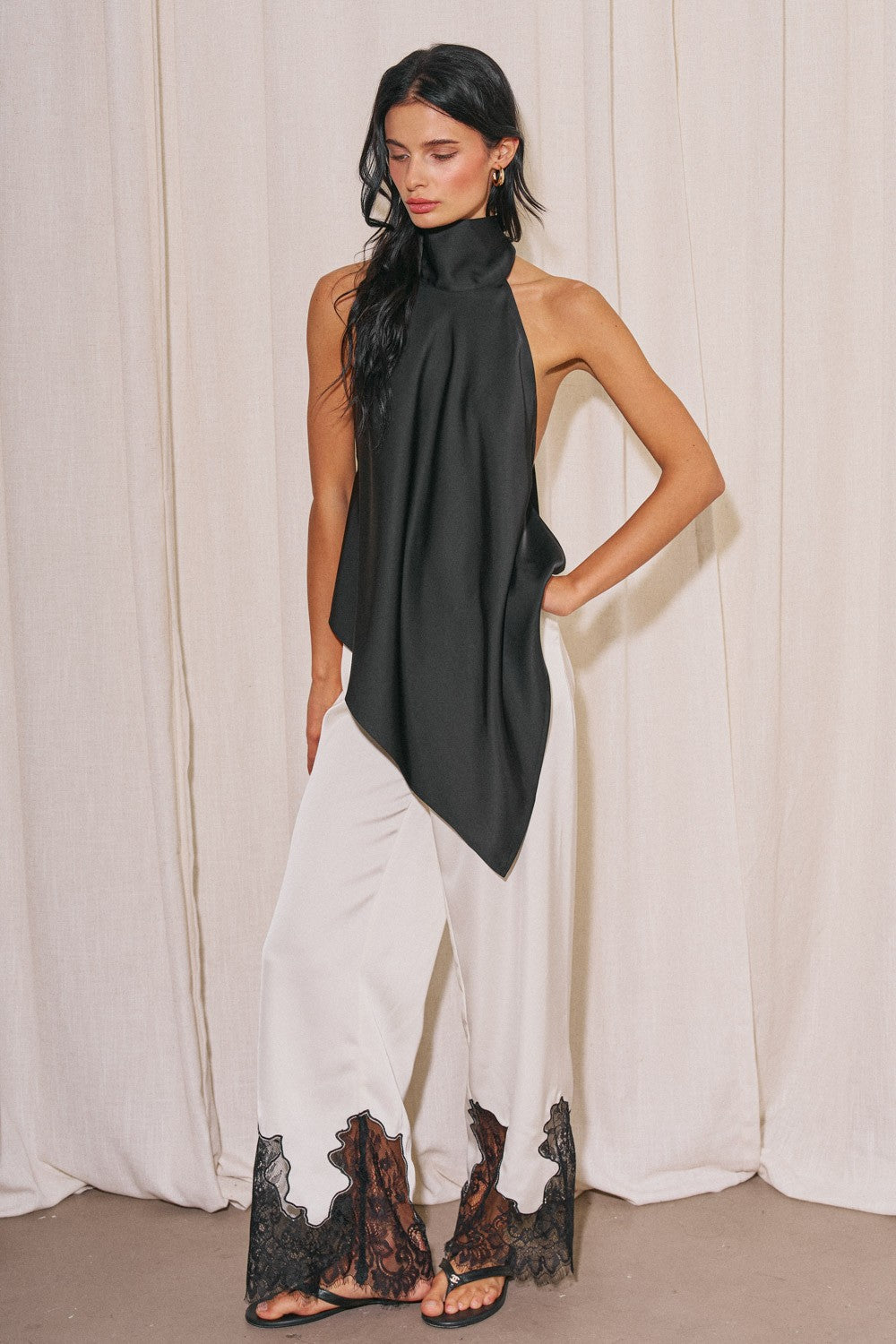 Gayle Lace Trim Satin Pants