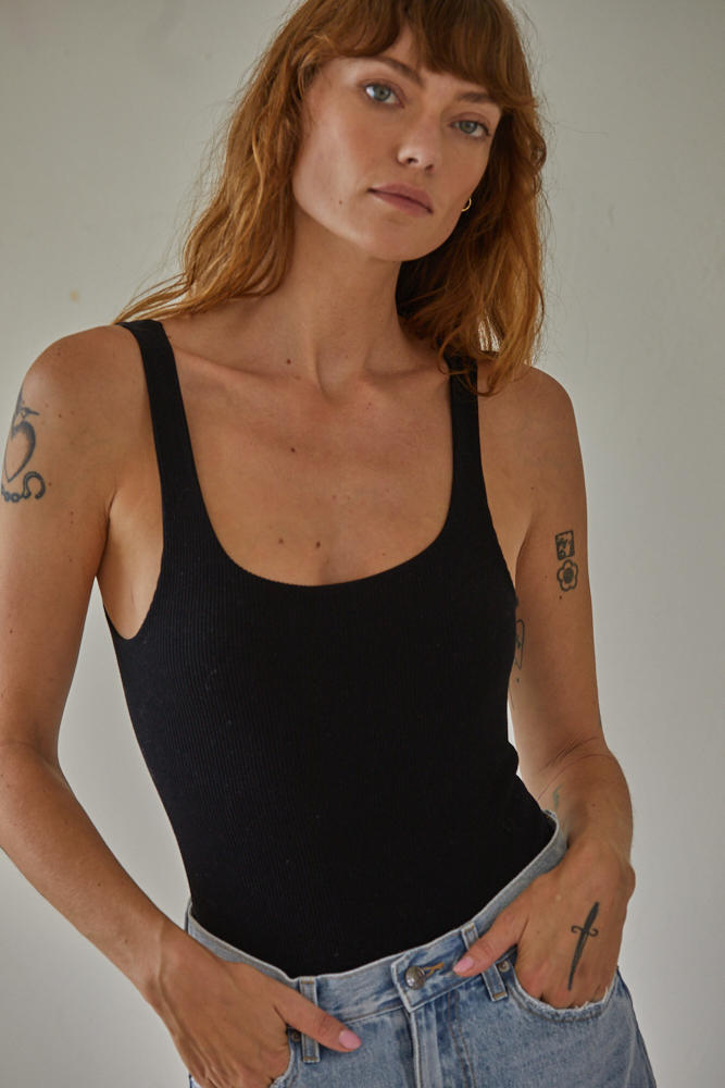 Odin Double-Layered Ribbed Bodysuit - Black
