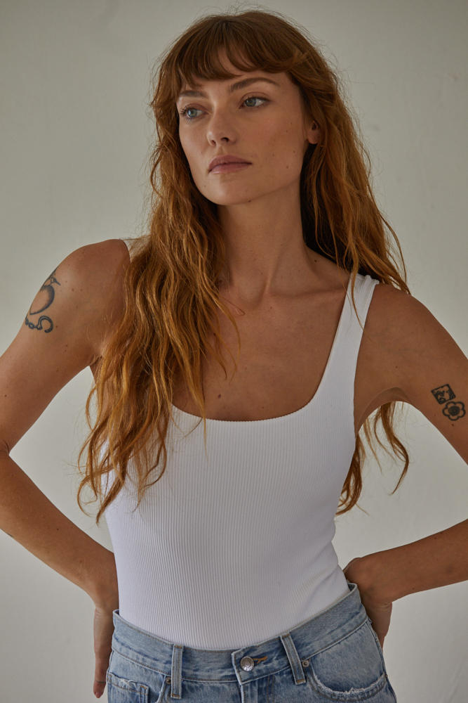 Odin Double-Layered Ribbed Bodysuit - White