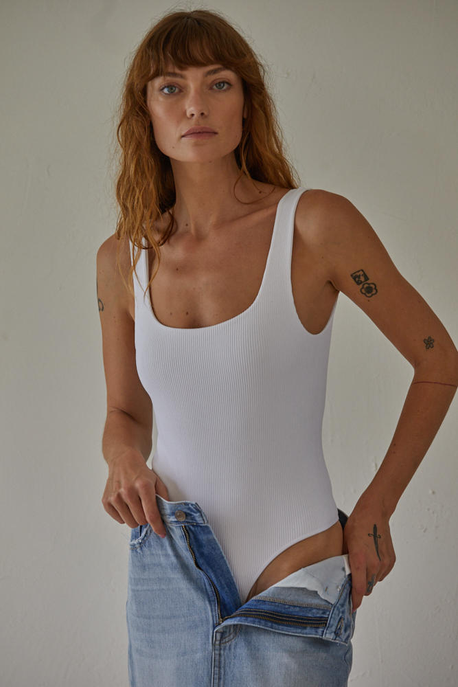 Odin Double-Layered Ribbed Bodysuit - White