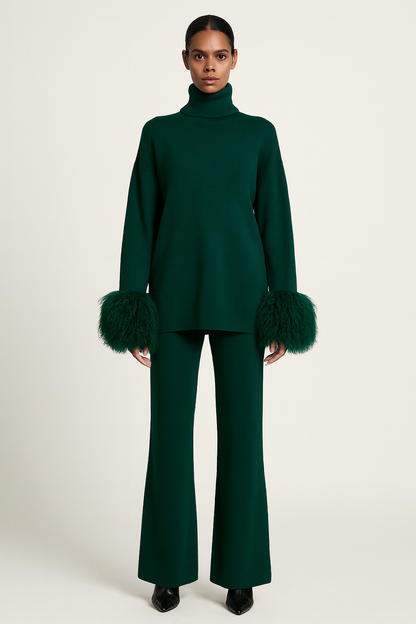 Jessica Mongolian Fur Cuff Knit Set