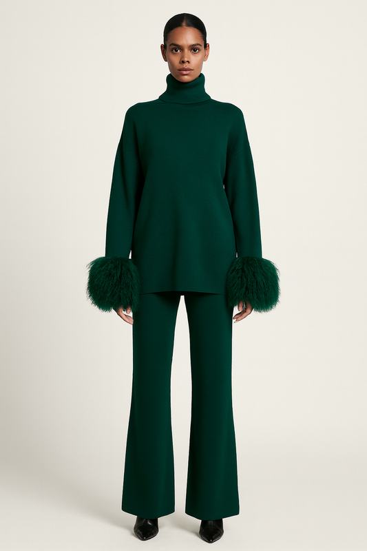 Jessica Mongolian Fur Cuff Knit Set