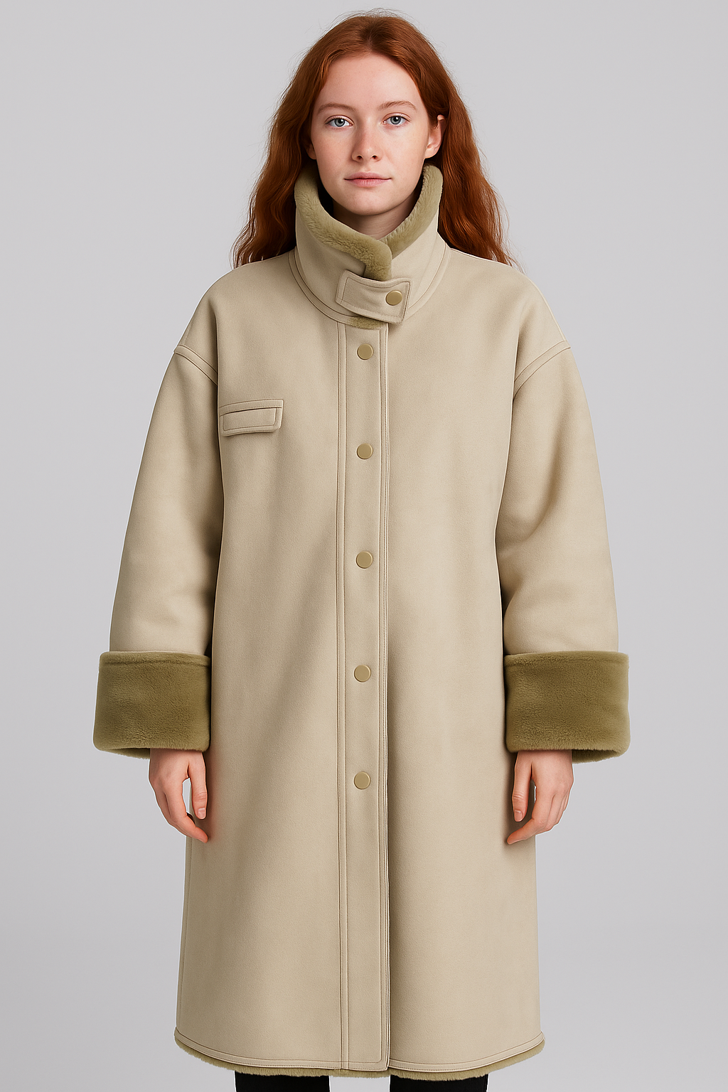 Duffy Coat - Ivory & Olive