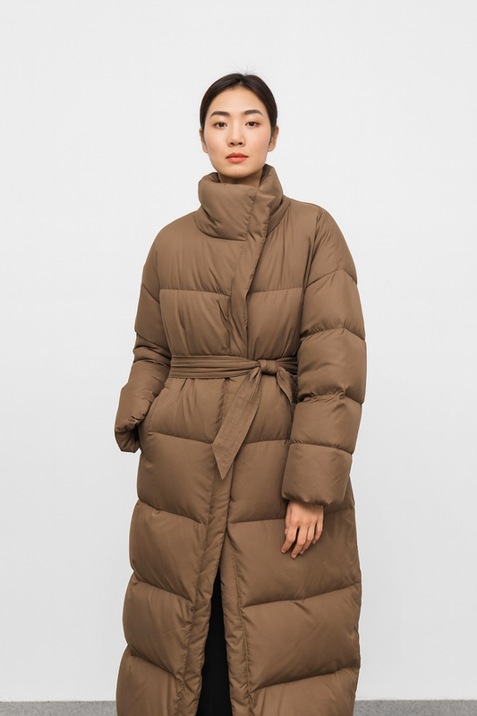 Eunice Down Fill Coat - Mocha & Black