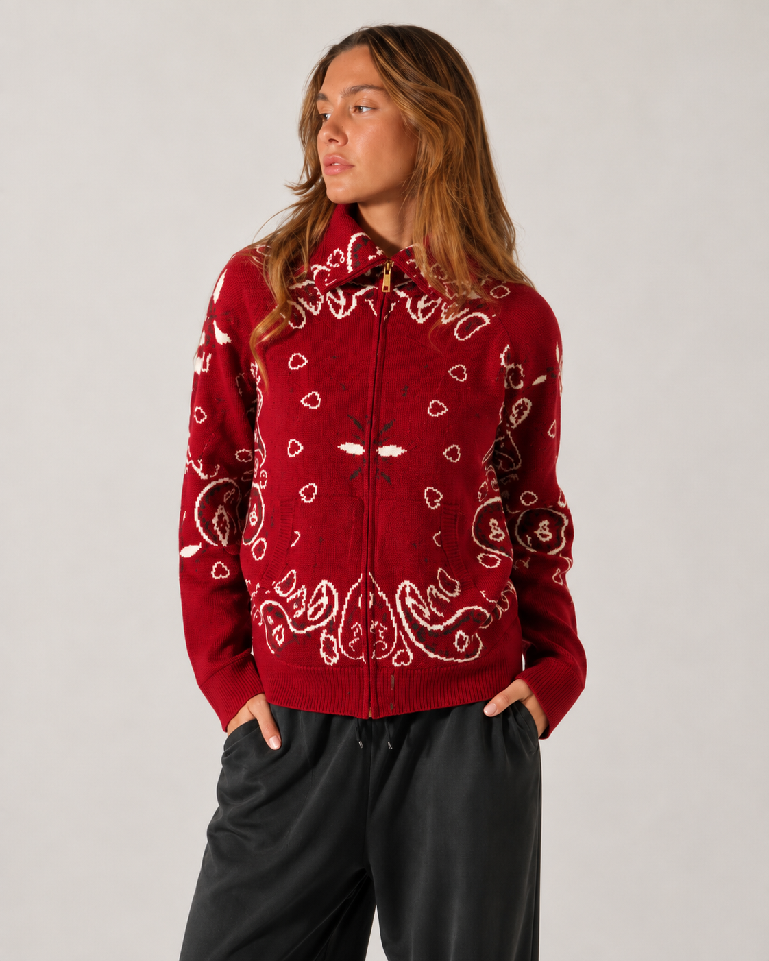 Warren Cardigan - Red, Grey