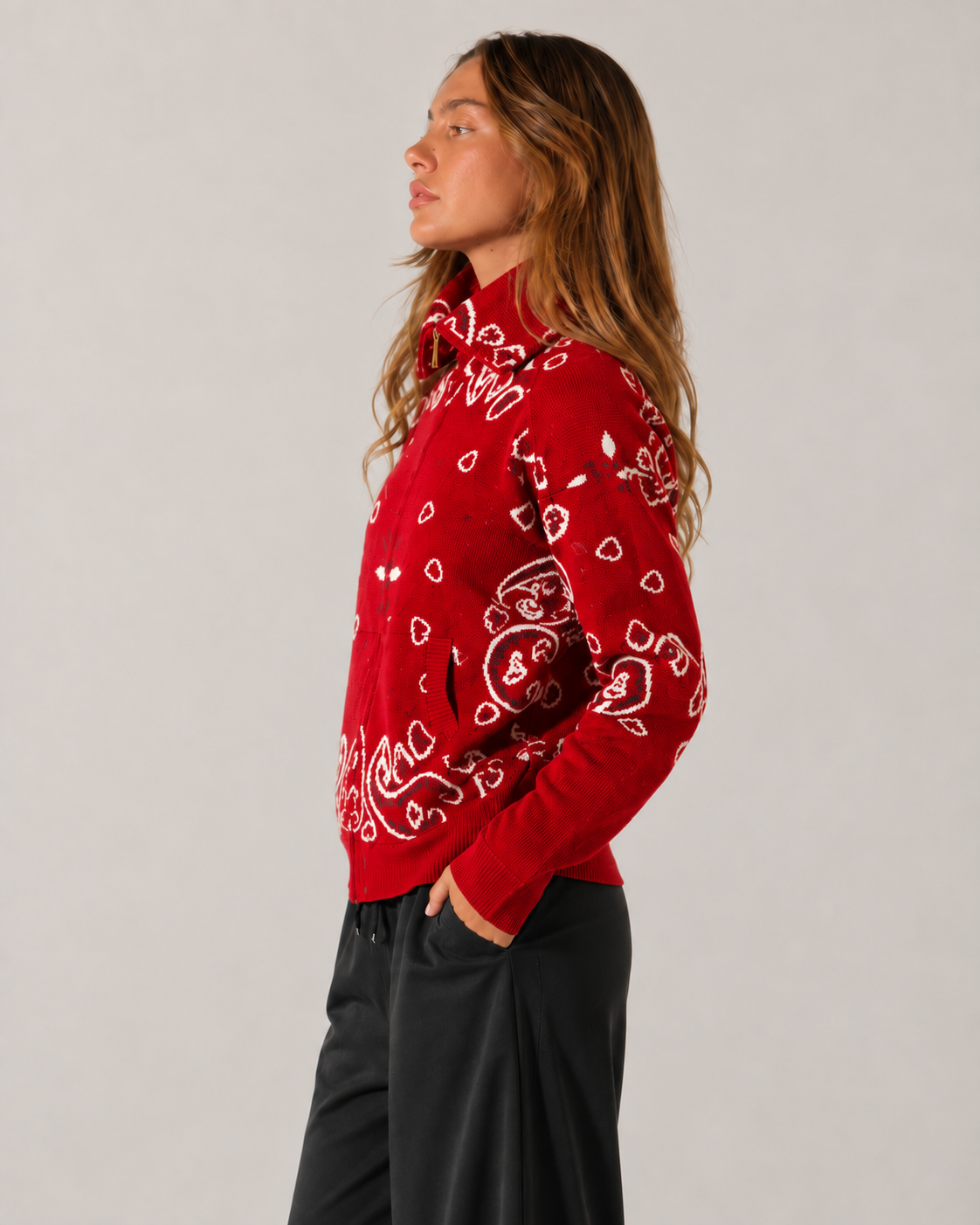 Warren Cardigan - Red, Grey