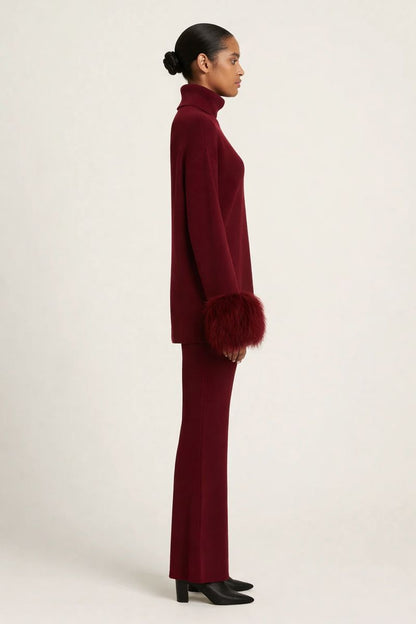 Jessica Mongolian Fur Cuff Knit Set