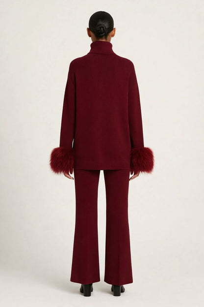 Jessica Mongolian Fur Cuff Knit Set