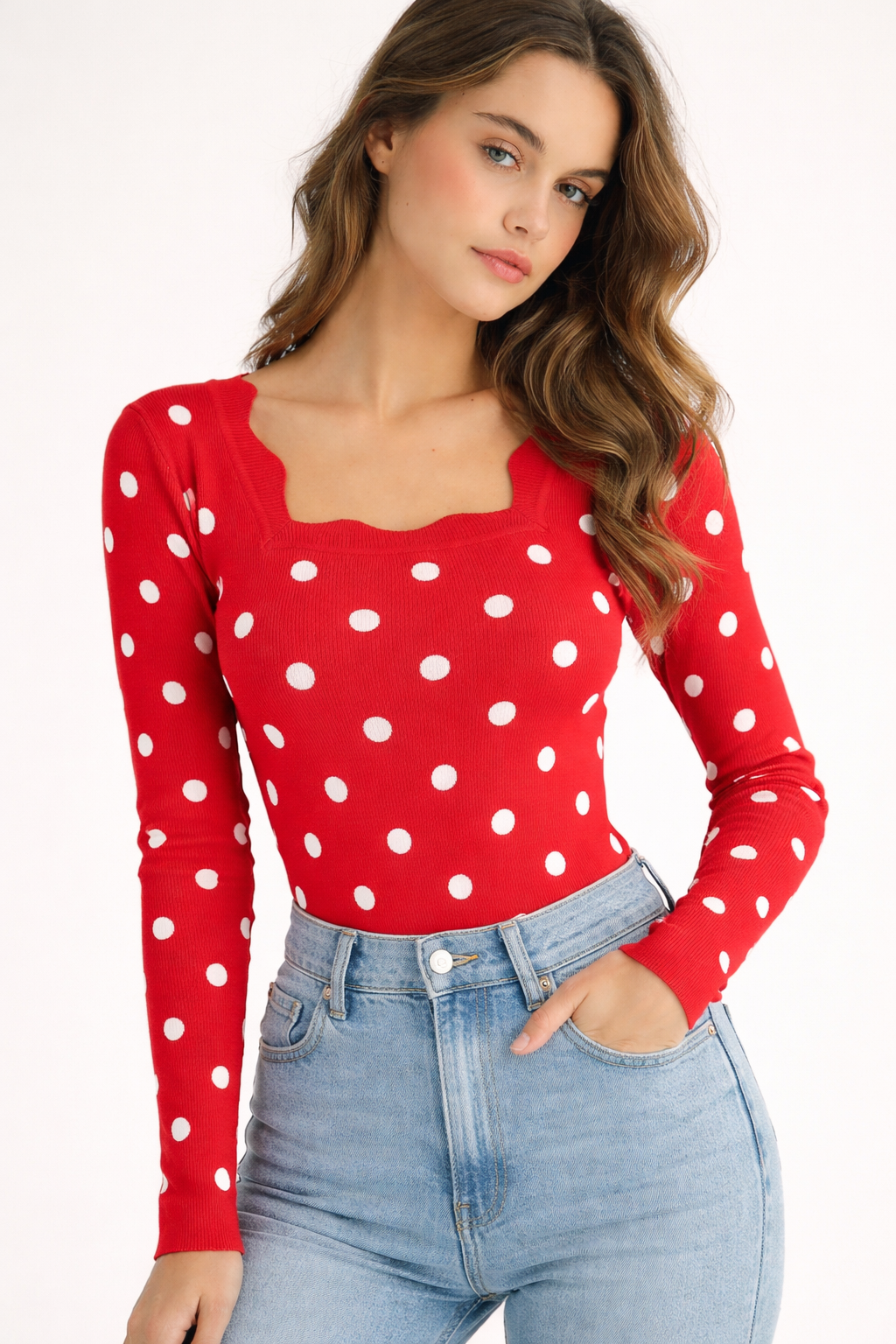 Zoe Ribbed Knit Sweater - Red