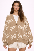 Veronica Bow Cardi - Taupe & Ivory