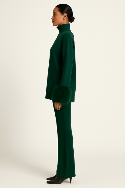 Jessica Mongolian Fur Cuff Knit Set
