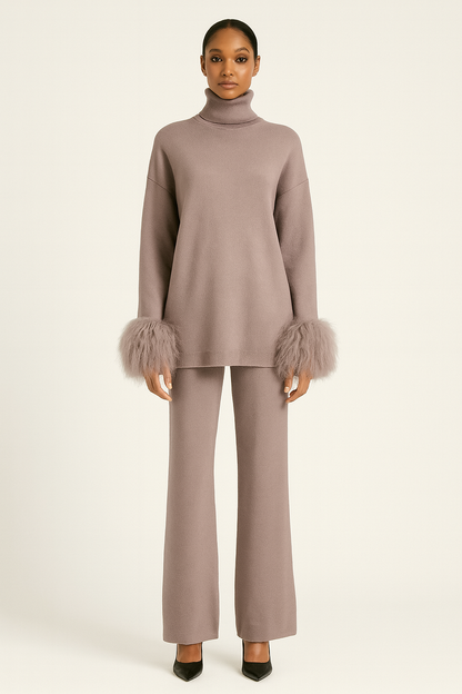 Jessica Mongolian Fur Cuff Knit Set