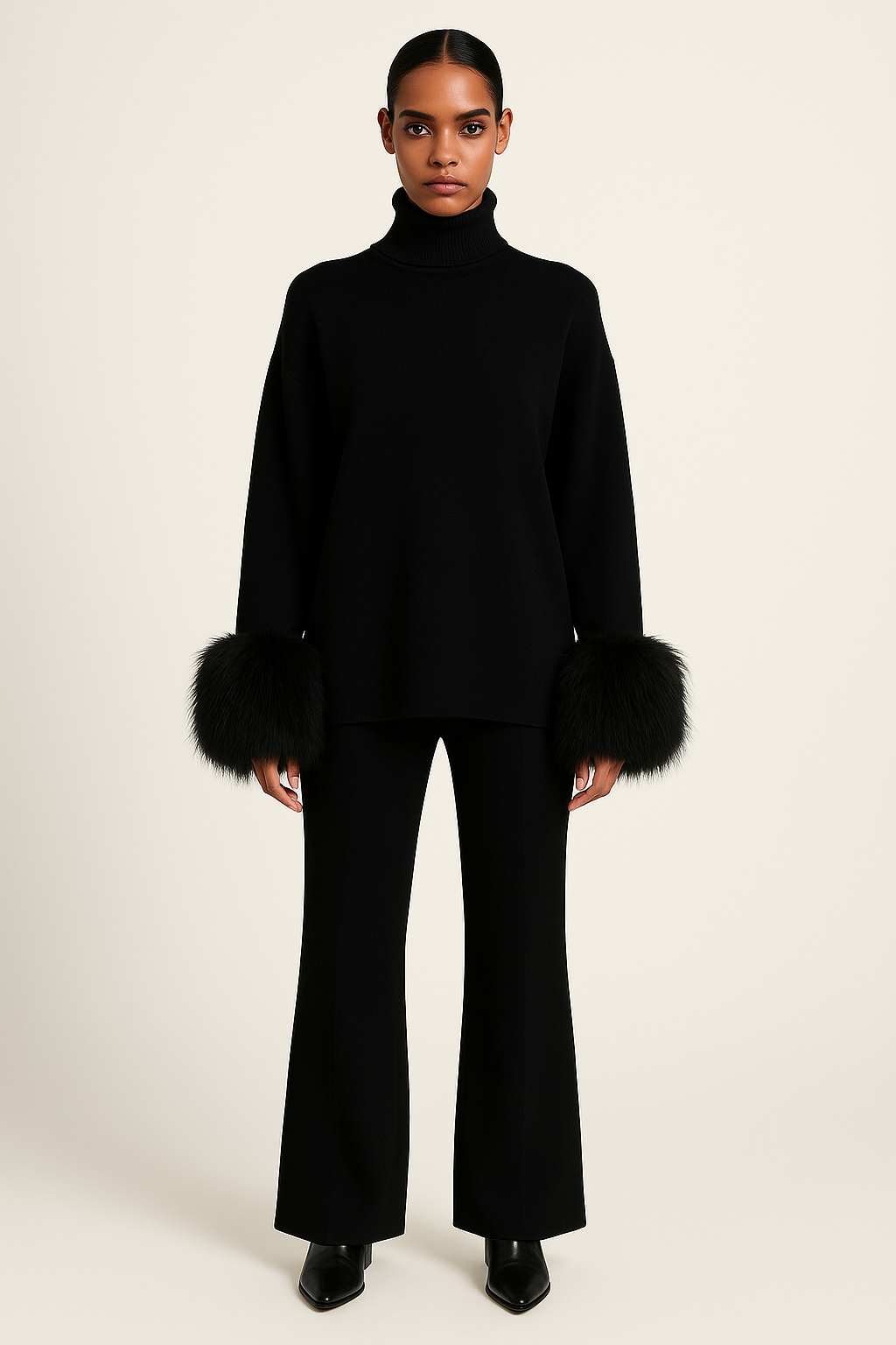 Jessica Mongolian Fur Cuff Knit Set