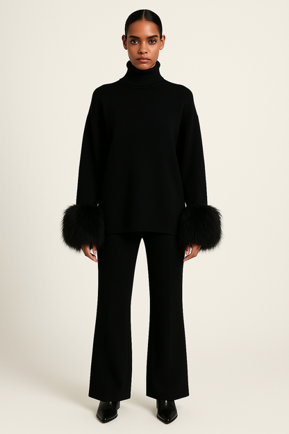 Jessica Mongolian Fur Cuff Knit Set
