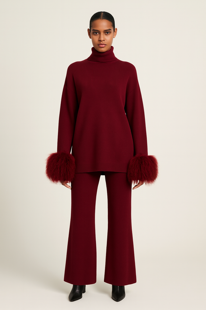 Jessica Mongolian Fur Cuff Knit Set