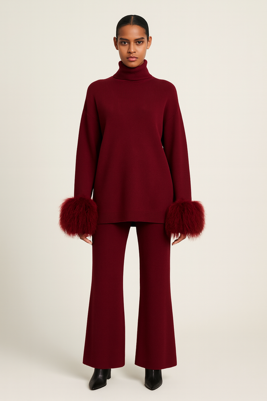 Jessica Mongolian Fur Cuff Knit Set