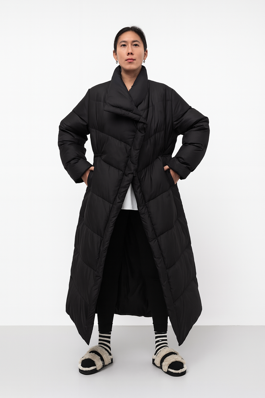 Eunice Down Fill Coat - Mocha & Black