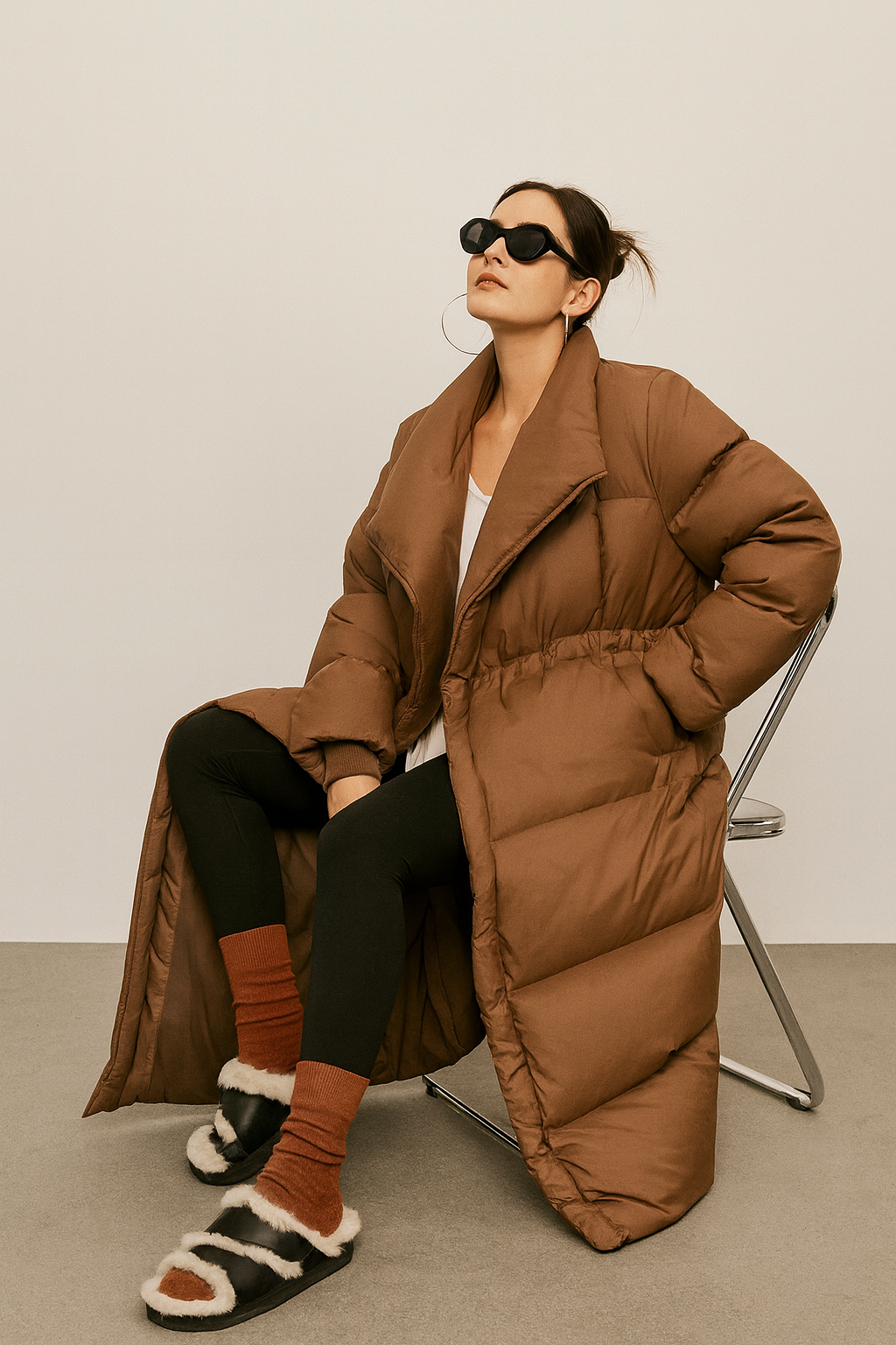 Eunice Down Fill Coat - Mocha & Black