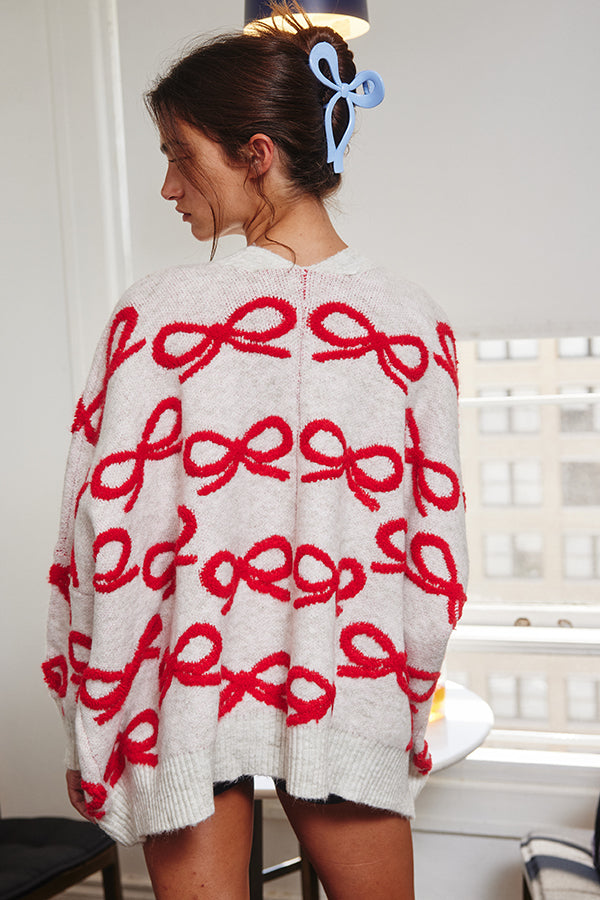Veronica Bow Cardi - Grey & Red