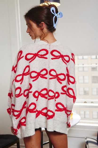 Veronica Bow Cardi - Grey & Red