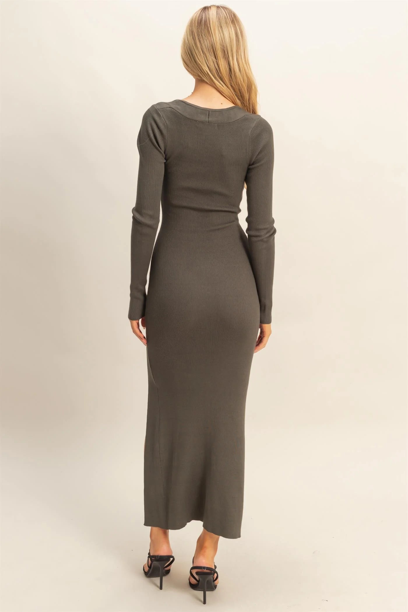 Lucille Ribbed Dress - Dark Olive