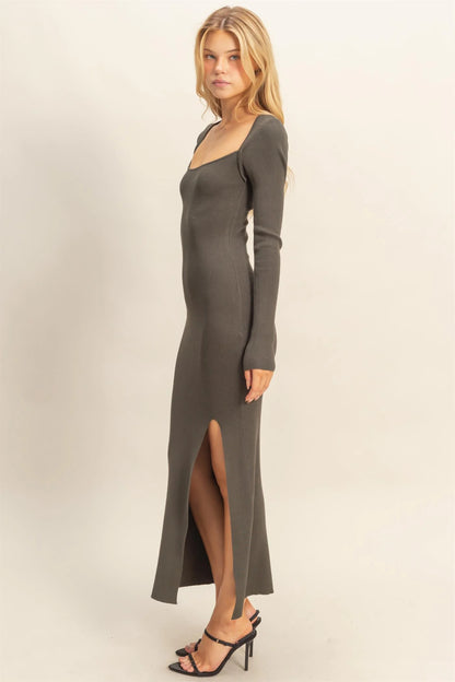 Lucille Ribbed Dress - Dark Olive